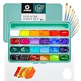 Artecho Gouache Farben Set 24 x 30 ml mit 10 Pinseln und Farben Palette, Farben für...
