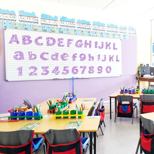 Image of Colarr 216 Pcs Glitter Bulletin Board Letters for Classroom Number Alphabet Punctuation Symbol Cutout 4'' Die-Cut Poster Letter with Adhesive Dot School Party Holiday Decor Display(Violet)
