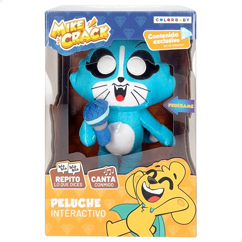 ColorBaby Mikecrack, Peluche Interactivo, Gatita Akela, con música, Grabación y reproducción de Voz, Juguete Personaje Youtube, 29 cm, Canta La Mejor canción, Repite lo Que Dices (85424)