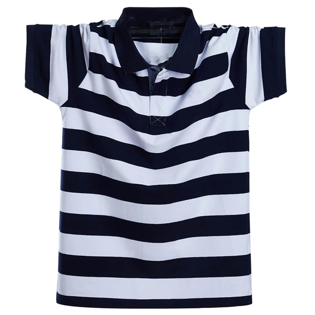 Ruereuu Polo da uomo a maniche corte con scollo a V, casual, a righe, in cotone, per lavoro, golf
