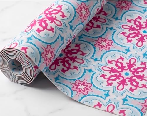 Image of Dribble EVA Shelf Liner Mat 45x500cm Roll, Non Slip Drawer & Cabinet Liner for Kitchen, Waterproof Oilproof Washable Fridge Mat, Anti Skid Cupboard Wardrobe Multipurpose Mat (Red /Blue Mandala Art)