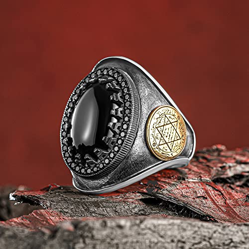 Solid 925 Sterling Silver Seal of Solomon Design Onyx Stone Men's Ring2