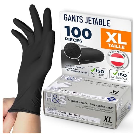 Gants nitrile jetables non poudrés H&S (100 pièces), S Small M Medium L Large XL X-Large, sans latex, convient pour aliments, dermophile et bien tolérée - pour les peaux sensibles (noir, XL)