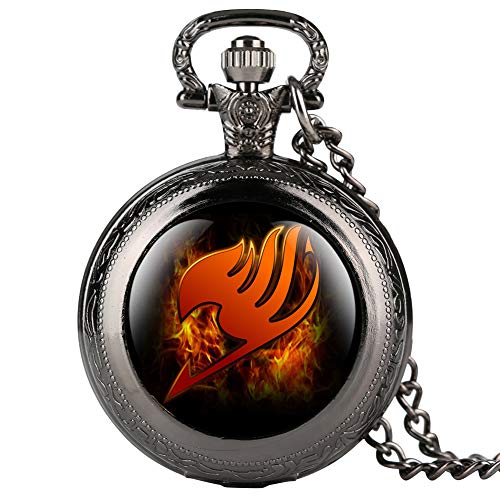 Fashion Black Pocket Watch for Kid, Cartoon Fairy Tail Pattern Pocket Watches for Girl, Creative Gift Pocket Watch with Chain for Teenager- JLYSHOP