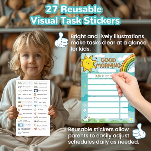 Image of Magnetic Bedtime /Morning Routine Chart &Reward Jar for Kids -Toddler Morning Checklist Board,Daily Reward Routine Chart for Kids,Dry Erase Bedtime Reward Chart,Daily Schedule Chart at Home
