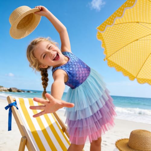 Image of DXTON Toddler Girls Summer Dresses Short Sleeve Tutu Dress for 2-8 Years Girls
