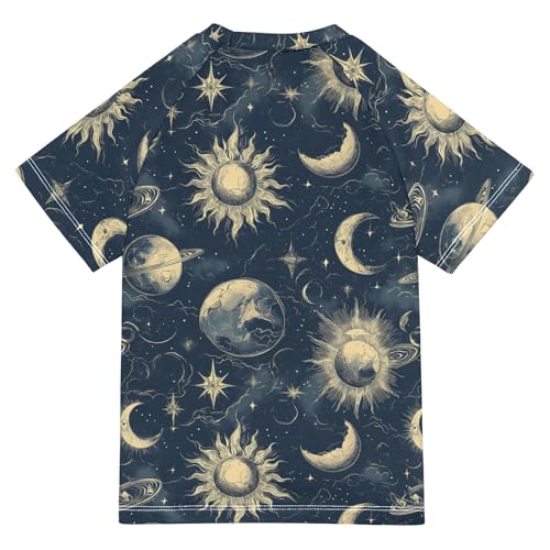 Sun Moon Galaxy Navy Kids Bathing Suits Girls Sun Protection Basketball Shirt Swimwear Beach Tops 3T2