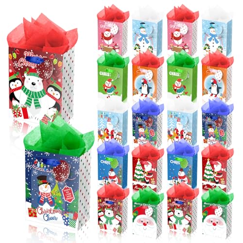 XiaosRen 20Pcs Mini Chirstmas Gift Bags with Tissue Paper and Tag