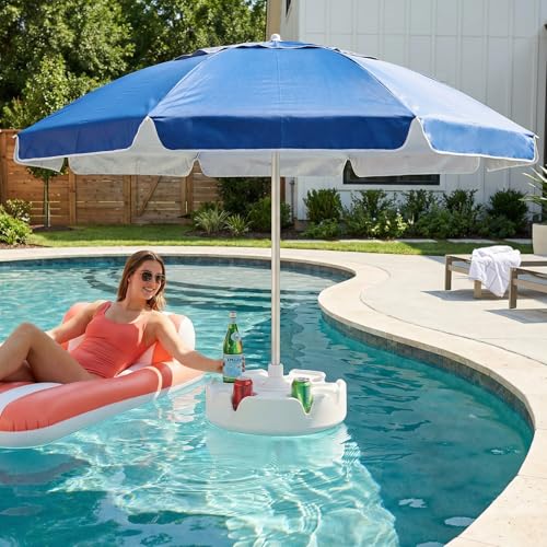 PASAMIC 7FT Floating Table Umbrella with Base & Cup Holder, Portable Pool Umbrella for Inside of Pool, Floating Poolside Shade Include Easy Carry Bag for Swimming Area, Beach, Lake House