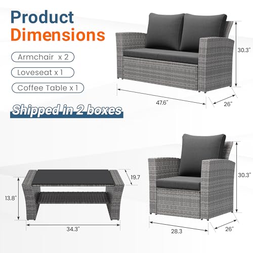 Image of Wisteria Lane Patio Furniture Set, Wicker Outside Outdoor Furniture for All Weather, Patio Sofa with High Backrest Support and Wide Armrest for Backyard, Balcony, Deck, Porch, Black