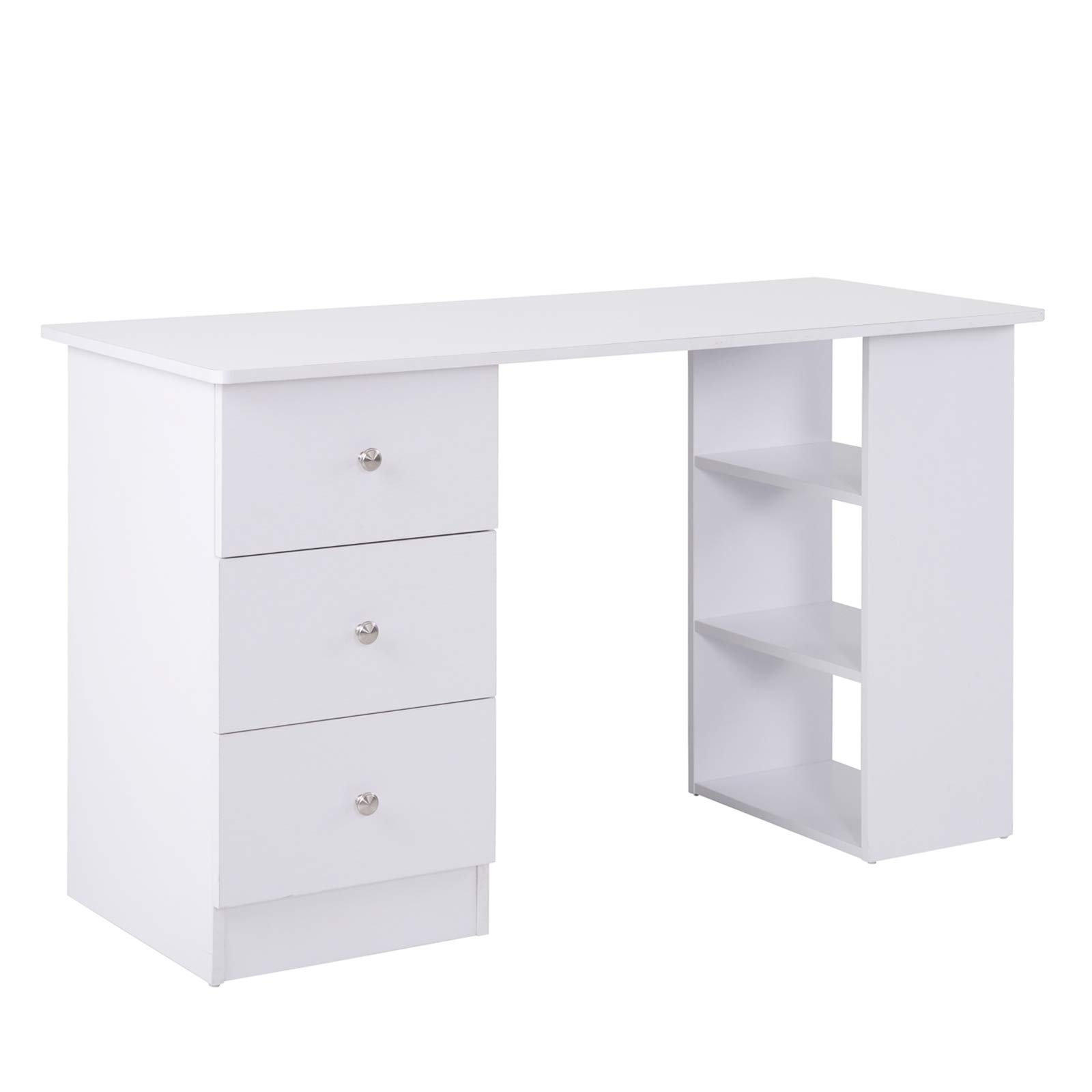 HOMCOM Bureau informatique multimédia multi-​rangements 3 tiroirs 2 étagères 120L x 49l x 72H cm blanc