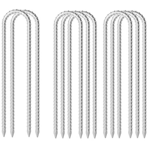 JOERRES Tent Pegs,Galvanized Rebar Stakes, 12 inch U Ground Anchors Stakes,Heavy Duty Fence Swing trampoline anchors tent pegs,Curved stainless steel Garden Stake with Chisel Point end. (8) Cover