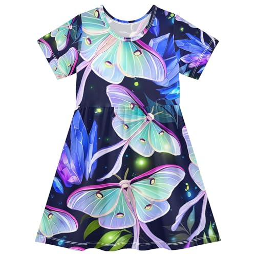 Glowing Luna Moths Butterfly Toddler Girls Dresses Kids Casual Clothes Short Sleeve Children 2t