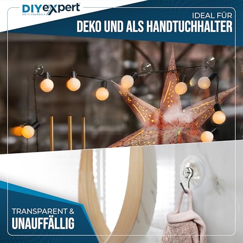 DIYexpert Saugnapf mit Haken | Made in Germany Saughaken | [Ø 40 mm] [10 Stück] | Hochwertige Saugnäpfe für Camping und Auto | Ideal als Handtuchhalter und für Weihnachtsdeko