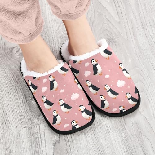 Cartoon Pink Star Puffins Slippers For Women Men Soft Memory Foam Non-Slip Animal Winter Indoor House Shoes Travel Slipper4