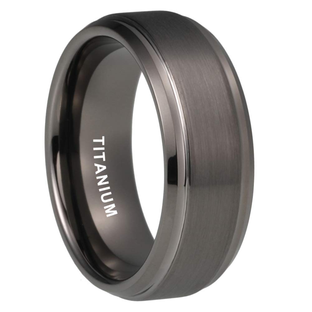 TUTISS8mm Silver/Black/Gunmetal Titanium Rings for Men Women Engagement Wedding Bands Matte Finish Stepped Beveled Edges Comfort Fit