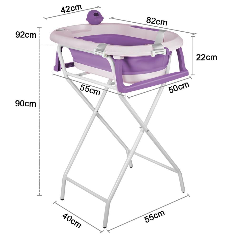Babybadewanne mit Ständer, ergonomisches Babybad mit Ständer, Organizer für Eltern,Kinderbadewanne mit Badesitz, für Babys von 0-36 Monaten ((Stil 5) 81,5 x 48 x 21 cm – Violett)