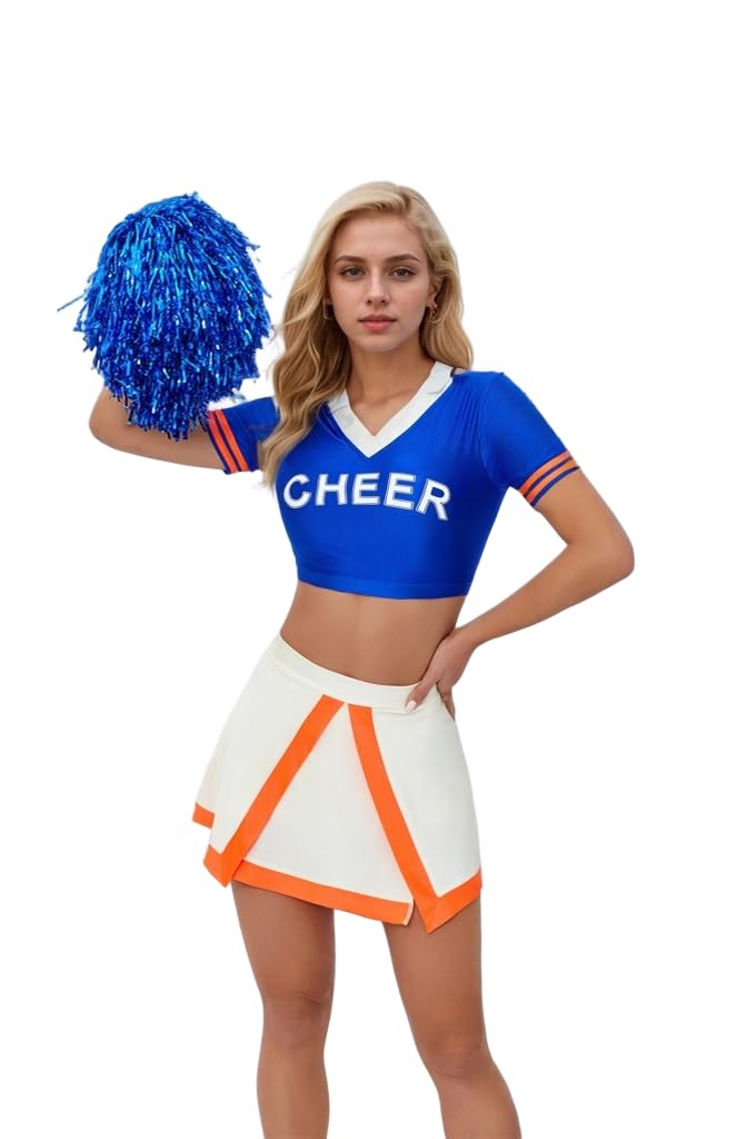 Photo 1 of Khanda Cheerleader Costume for Women Sexy Cheerleading Outfit 2025 High School Party Halloween Cheer Uniform Outfit (White, Small)