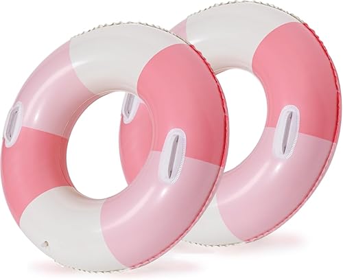 2 flotadores inflables de piscina para adultos, anillo de natación grande, tubos interiores clásicos a rayas, flotadores de agua de verano de