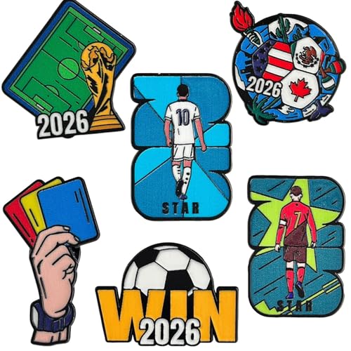World Cup 2026 Lapel Pin Soccer Lapel Pin World Cup Pin Brooch Set - 6 Pcs Alloy 1.2 Metal Pin Cool Hat Backpack Jewelry Accessory for Men Women & Teens