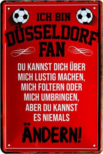 WOGEKA ART Retro Blechschild - Ich Bin Düsseldorf Fan Fußball - witziger Spruch als Geschenk-Idee...