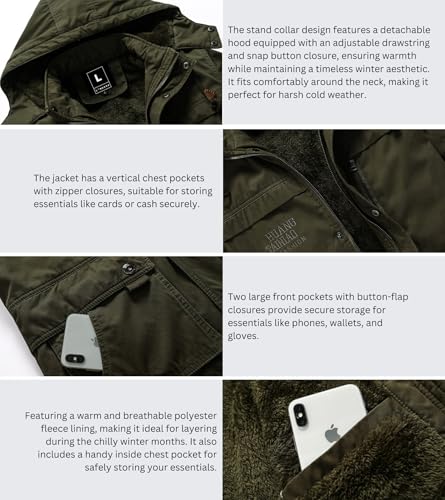 Image of L'MONTE Men's Imported Heavy-Duty Winter Jacket - 100% Cotton Coat with Fleece Lining, Detachable Hood & Multiple Pockets - Windproof, Warm, Stylish for Outdoor & Casual Winter Wear