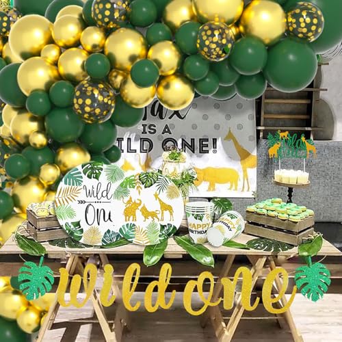 Image of Dark Green Gold Balloon Garland Arch Kit - Dark Green Balloons Hunter Green Metallic Gold Balloon for Super Football Birthday Jungle Baby Shower Wedding Graduation Decorations