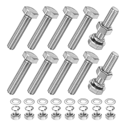 M METERXITY 10-Pack Hex Head Screw Bolt with Nuts Flat &amp; Lock Washers M8x35mm Stainless Steel Bolts and Nuts Kit Fully Threaded Metric Bolt Assortment for Equipment/Machinery