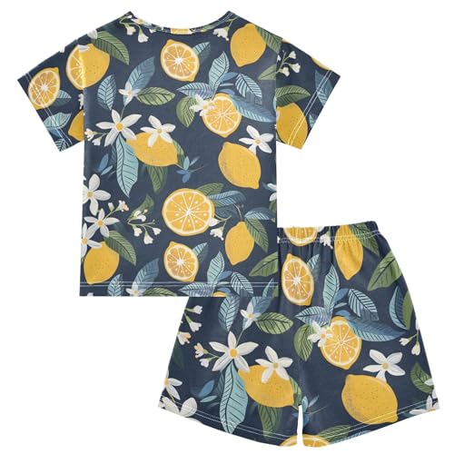 ALAZA Lemon Fruit Blossom Floral Pajamas Short Sleeve 2 Piece Sleepwear Top and Bottom Pajama Set Unisex2
