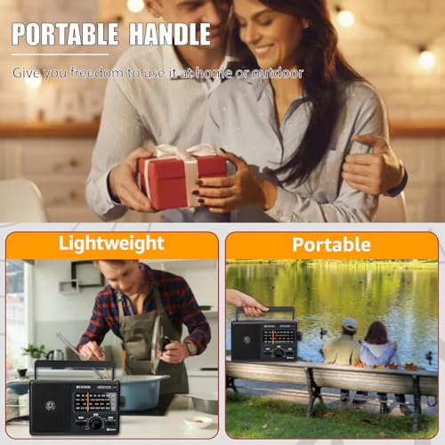 Retekess TR626 Tragbares Radio Batteriebetrieben,Weltempfänger Radio FM MW LW SW,Bluetooth,Großem Lautsprecher,Notfall,für Ältere Menschen (Schwarz)