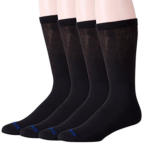 MediPEDS 8 Pair Diabetic Crew Socks with Non-Binding Top, Black, Shoe Size: 12-14