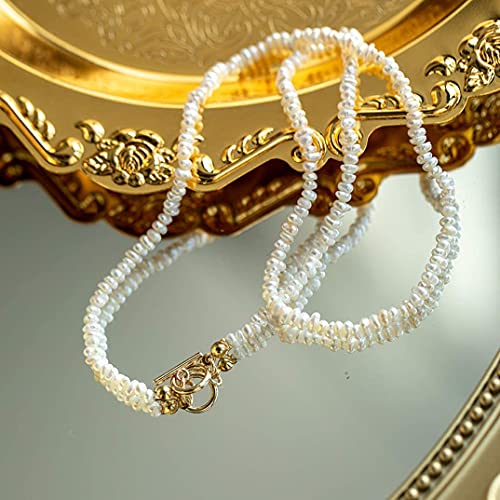 Cowlyn Pearl Necklace Cultured Baroque Strands Short Dainty Choker Tiny Chain Delicate Handmade Vintage Christmas Valentine Gift Jewelry Women Girls #TOP6
