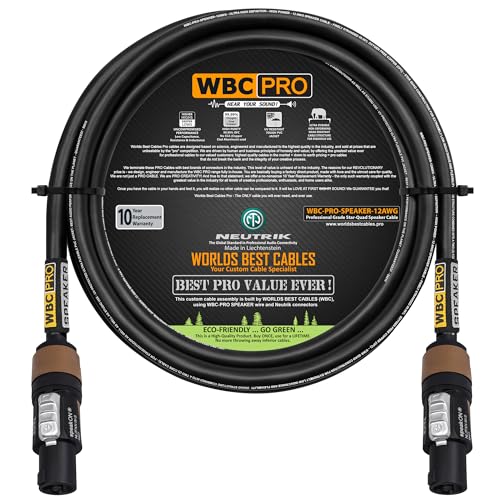 3 Foot - WBC-PRO-SPEAKER-12 AWG (2 Core Config.) – High-Purity OFC (99.99%) – Pro-Grade – High-Definition Loudspeaker/DJ/PA Speaker Cable with Neutrik NL2FXX-W-S 2-Pole Silver SpeakON Connectors