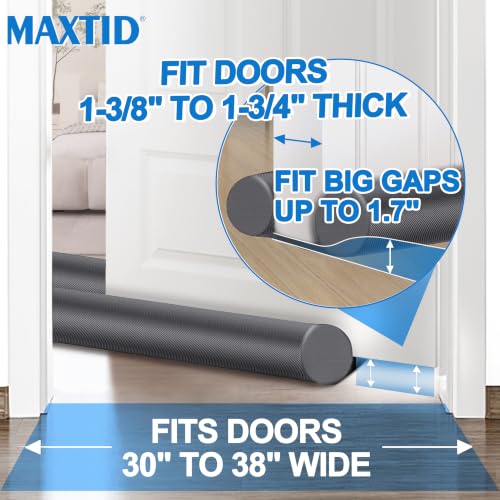 Image of MAXTID Twin Door Draft Stopper Weather Stripping Noise Window Breeze Blocker Heavy Duty Door Sweep Adjustable 36'' Grey