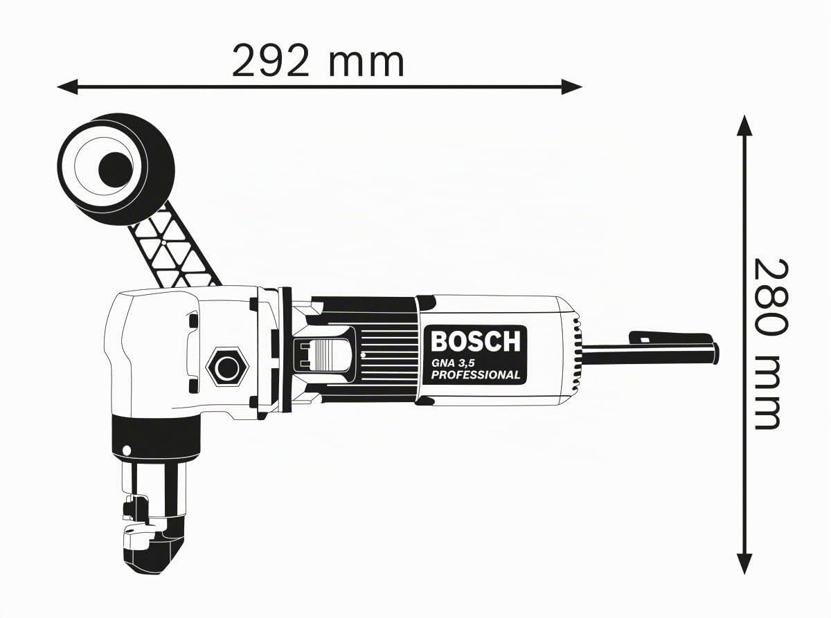 Bosch Professional Roditrice GNA 3.5 (620 Watt, larghezza traccia del taglio 6 mm, capacità di taglio 3,5 mm, incl. chiave a brugola da 4, impugnatura suppl., matrice, punzone, staffa, roditrice)