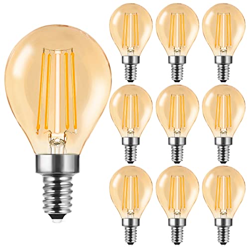 MZYOYO Bombilla LED E14 G45, estilo vintage, luz blanca cálida, bombilla de filamento E14, 4 W (equivalente a 30 W), ámbar, blanco cálido 2700 K, luz cálida, no regulable, 10 unidades Cover