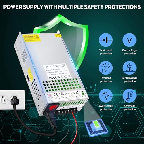 Image of VAYALT DC 12V 100A 1200W Switching Power Supply, 110V /220 V Power Supply AC to DC Converter, Universal Regulated Switching,12V Power Supply for CCTV Camera System,3D Printer,Led Strip,Computer Project