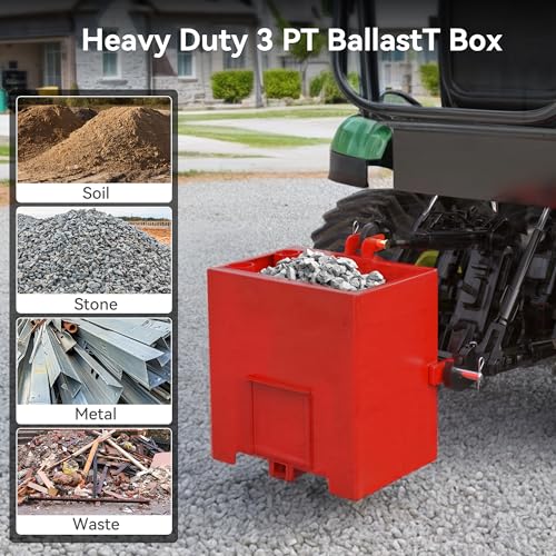 YITAMOTOR 3 Point Hitch Ballast Box, 800 lbs Tractor Ballast Box with 2'' Quick Hitch Receiver for 3 Point Category 1 Tractors, Loaders and Skid Steers, Red