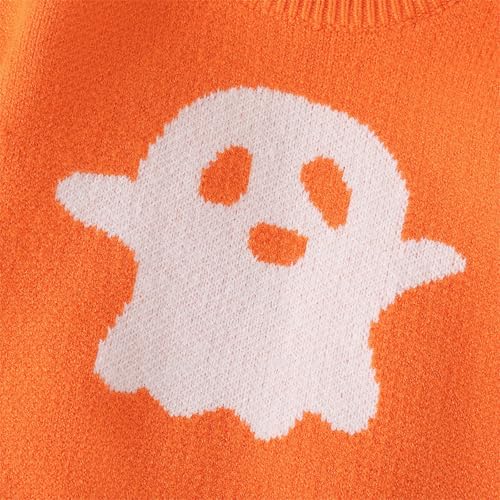 Toddler Girl Halloween Sweaters Pullover Knit Spooky Ghost Crewneck Tops Fall Winter Warm Cute Pullover Sweatshirt3