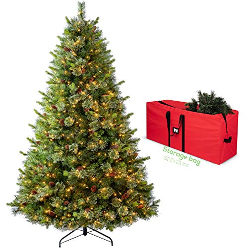 Amaoasis Pre-Lit Fir Christmas Tree 7.5 Ft With 750 Lights,Artificial Pine Xmas Trees, Flocked With Real Full Pine Cone Decor #TOP2