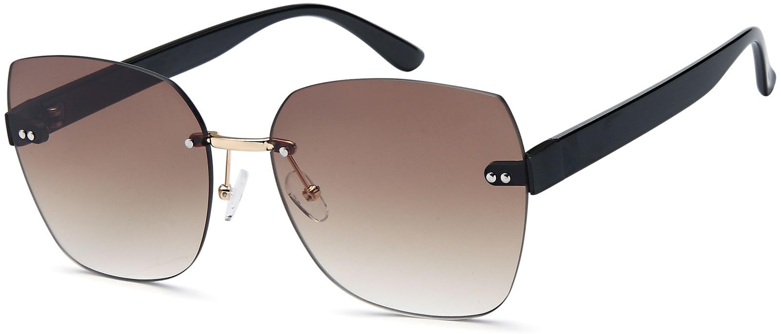 styleBREAKER Ladies Sunglasses Frameless with Tinted Rectangular Polycarbonate Lenses, Plastic Temples 09020145, Colour:frame black/glass brown gradient