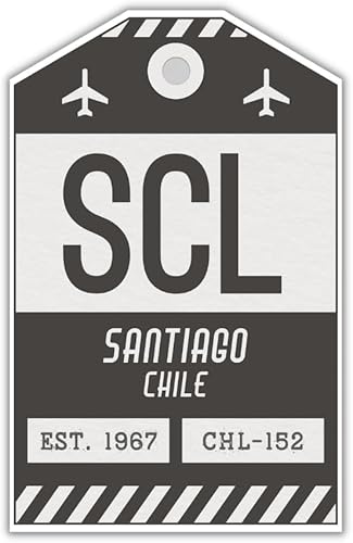 SCL Santiago Chile Luggage Tag Sticker/Airport Code Baggage Decal/Collectible Travel Decor/Vintage Inspired Design (Black)