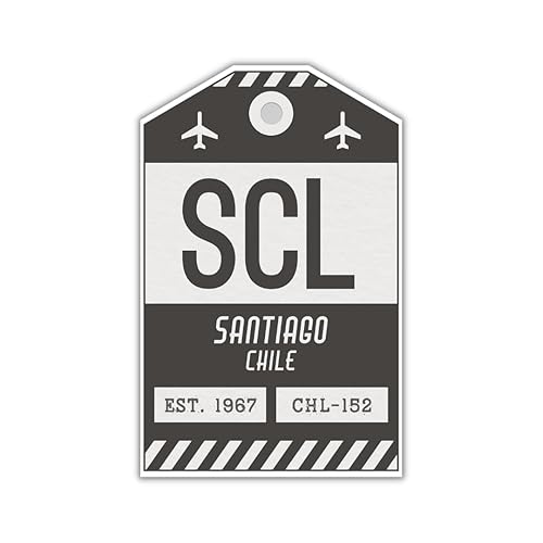 SCL Santiago Chile Luggage Tag StickerAirport Code Baggage DecalCollectible Travel DecorVintage Inspired Design (Black)