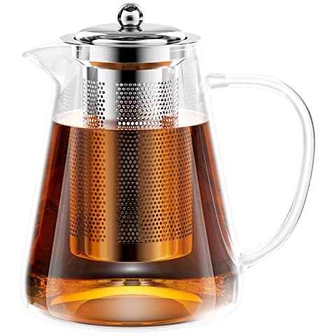 Gvolatee Tetera de cristal con colador de acero inoxidable y capacidad de 1300 ml Cover
