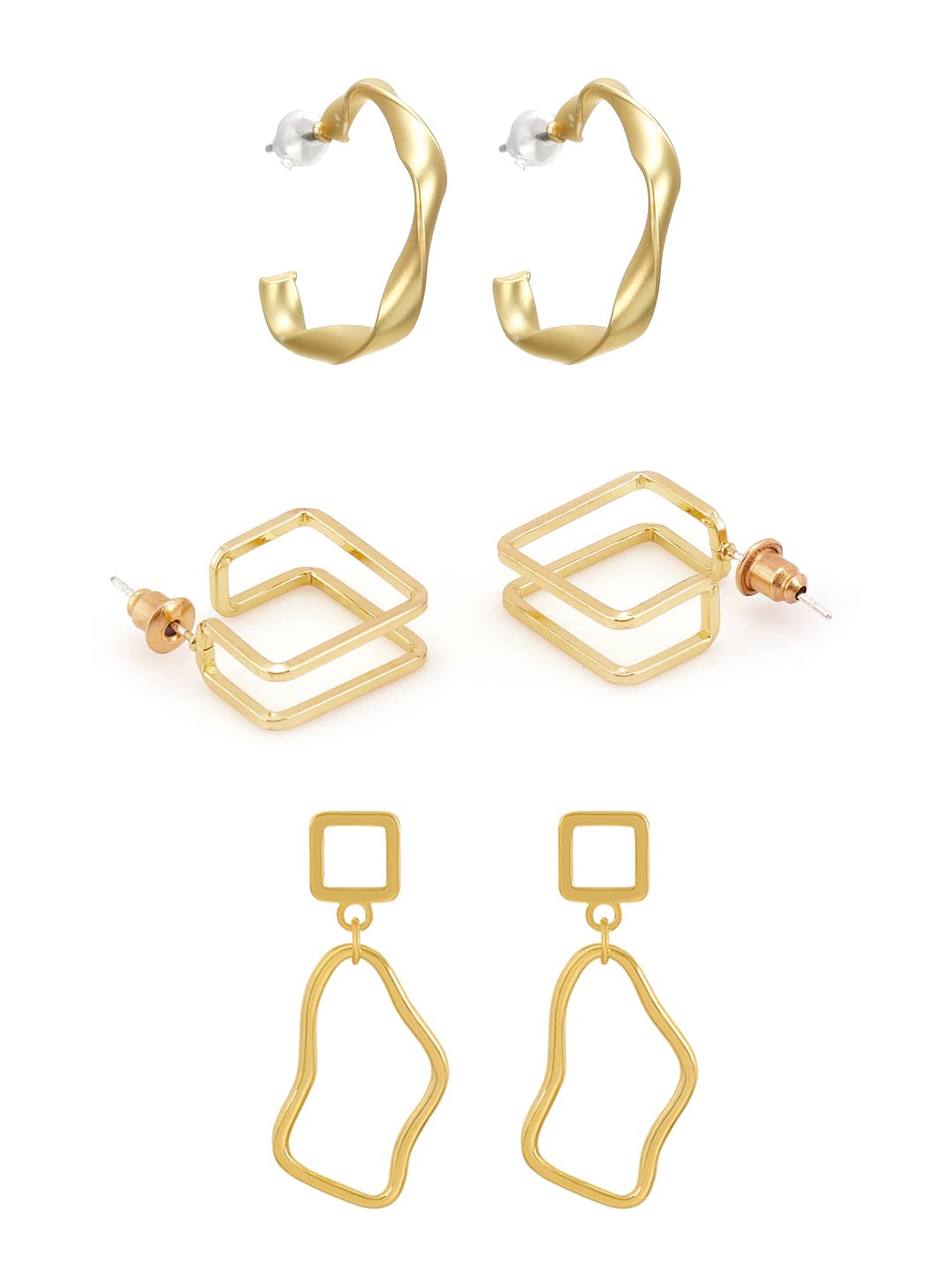 Yellow Chimes Combo of 3 Pairs Latest Fashion Gold Plated Geometric Design Drop Earrings for Women and Girls, Medium (YCFJER-16GEOMTRC-C-GL) (B09B9NM365) Amazon Price History, Amazon Price Tracker