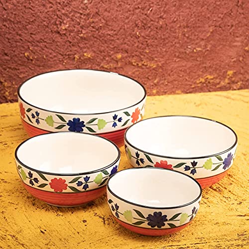 Image of HS Hindustani SAUDAGR Bloomberry Harmony Multi Size Ceramic Bowls 1000 ML, 750 ML, 500 ML and 350 ML, Set of 4 Microwave Safe Bowls katori Ideal for Snacks Rice dal Desserts and Gifting.