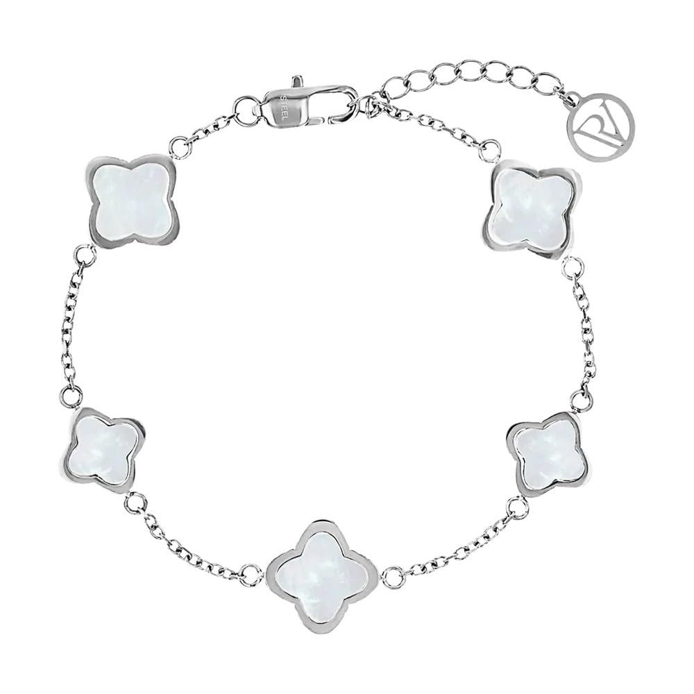 PAUL VALENTINE - Damen Armband Edelstahl - Silberfarben - Kleeblatt Anhänger - PV-B0012