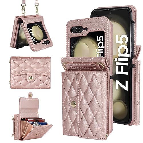 Étui cuir Galaxy Z Flip 5 luxe rose doré, housse protection premium portefeuille