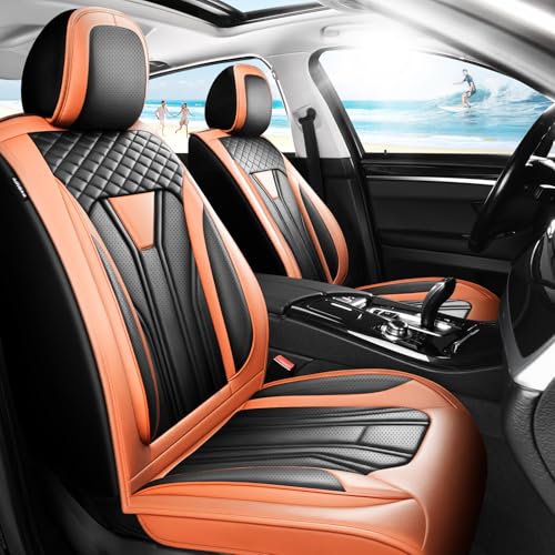 Image of Fit Equinox Car Seat Covers Compatible with Chevy Equinox 2011-2026, Premium Leather Breathable, Wear Resistant, Airbag Compatible, All-Weather Protection & Full Coverage, Full Set Orange&Black