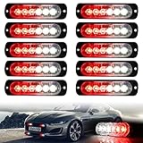 XTAUTO 10pcs LED Emergency Strobe Light, Red White 6-LED Ultra Slim Surface Mount Flashing Warning Beacon Hazard Construction Caution Grille Light Bar for Truck Car Off Road Vehicles